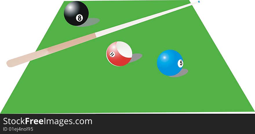 Vector illustration of pool balls and queue. Vector illustration of pool balls and queue