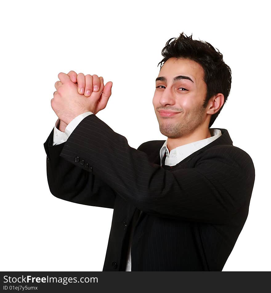 Businessman's handshake, isolated on white background. Other photos of this series: