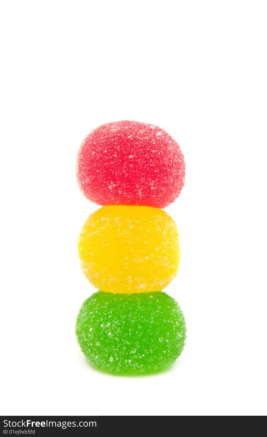 Sweet fruit color candy on white background