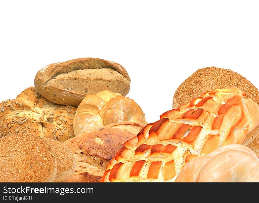 Shot of various bread on white background