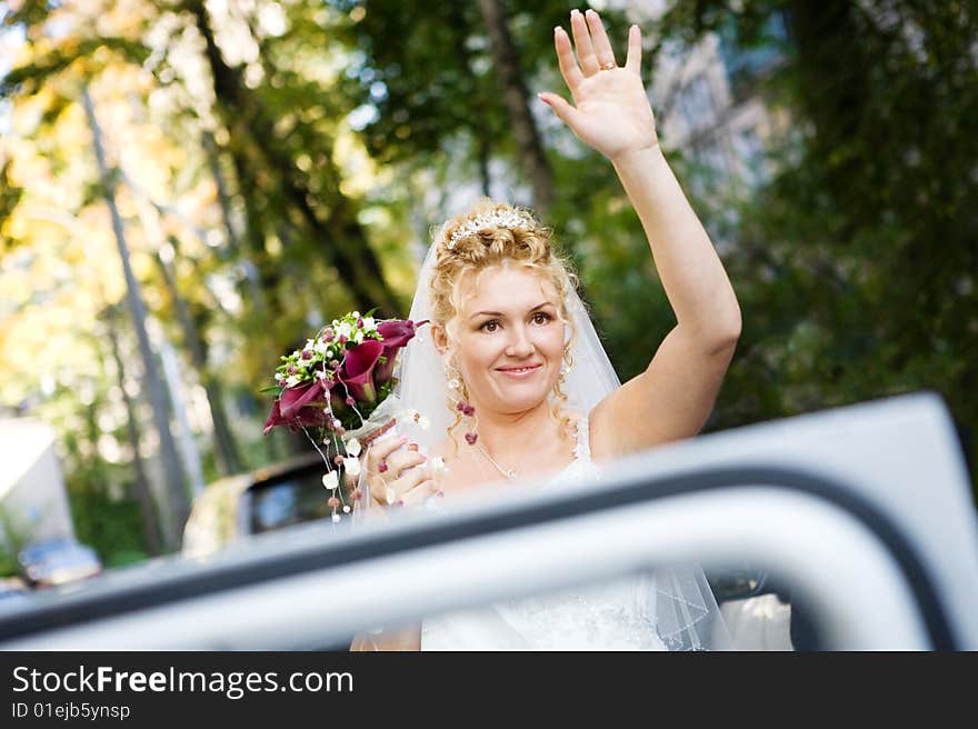 A bride by the car