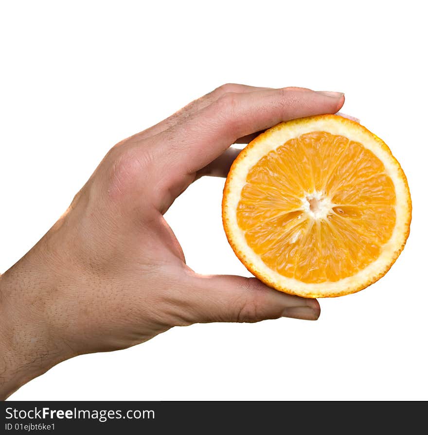 Hand Holding Half Of Orange