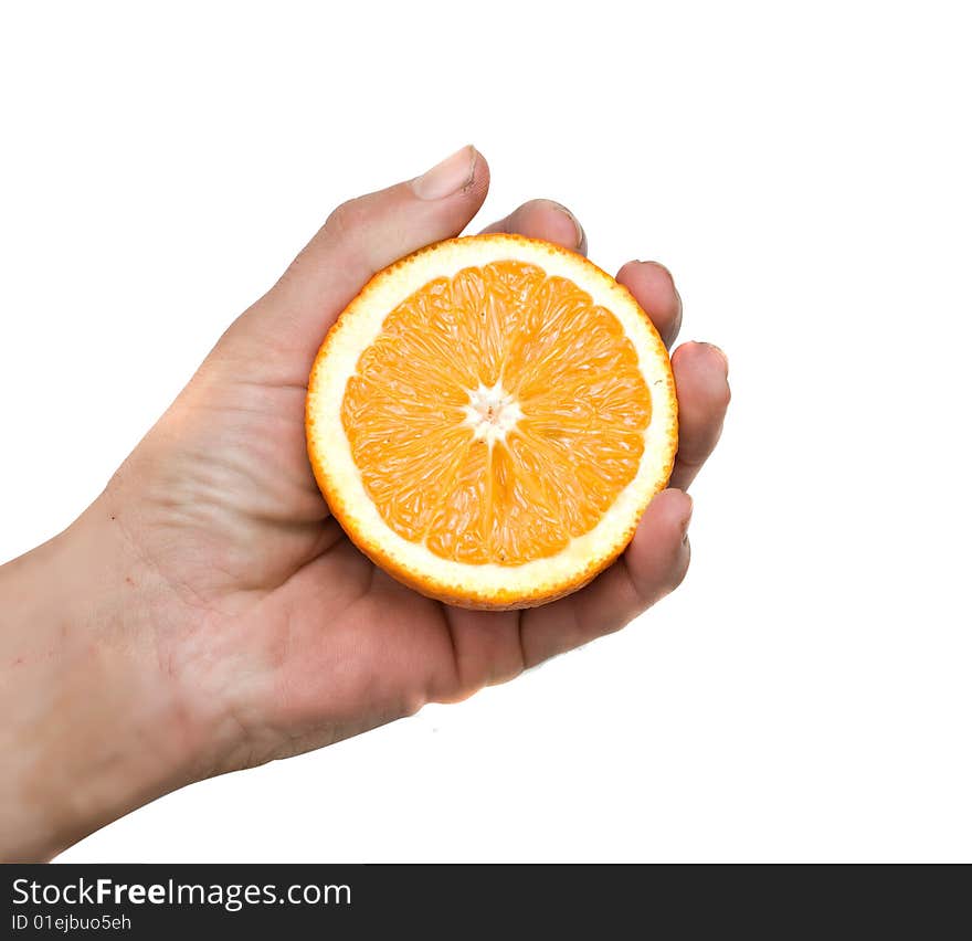 Hand Holding Half Of Orange