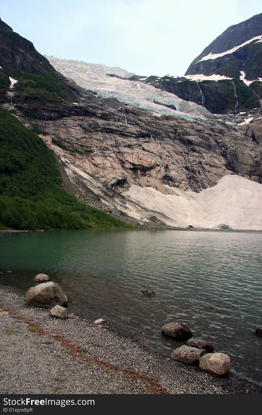 Lake and glacier view in norway