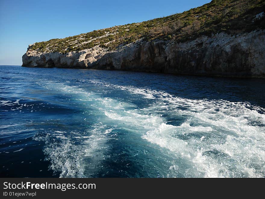 Coast, blue caves and water