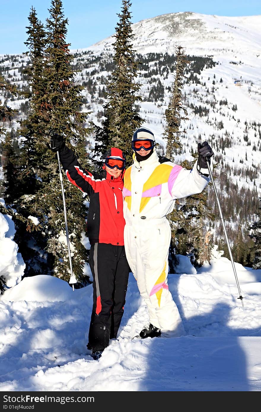 Family Of Mountain-skiers.