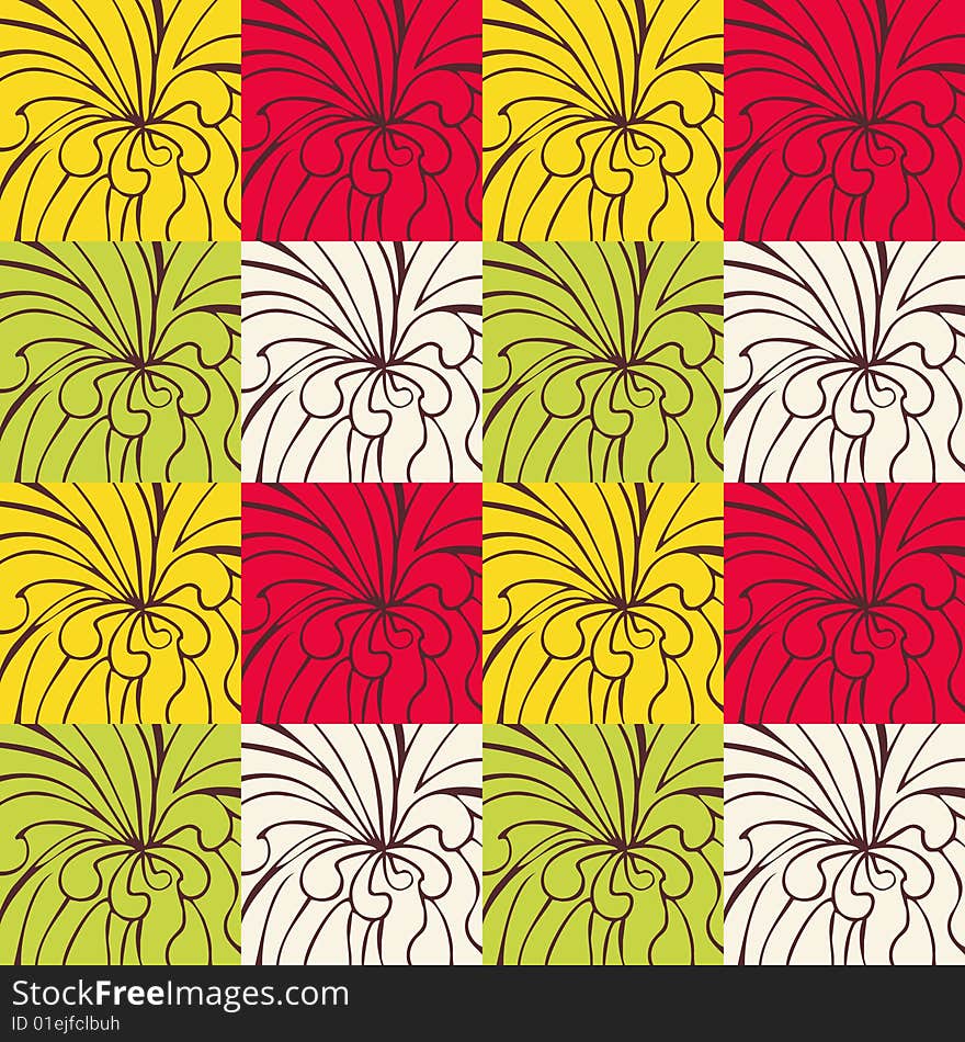 Seamless pink green & yellow Floral pattern