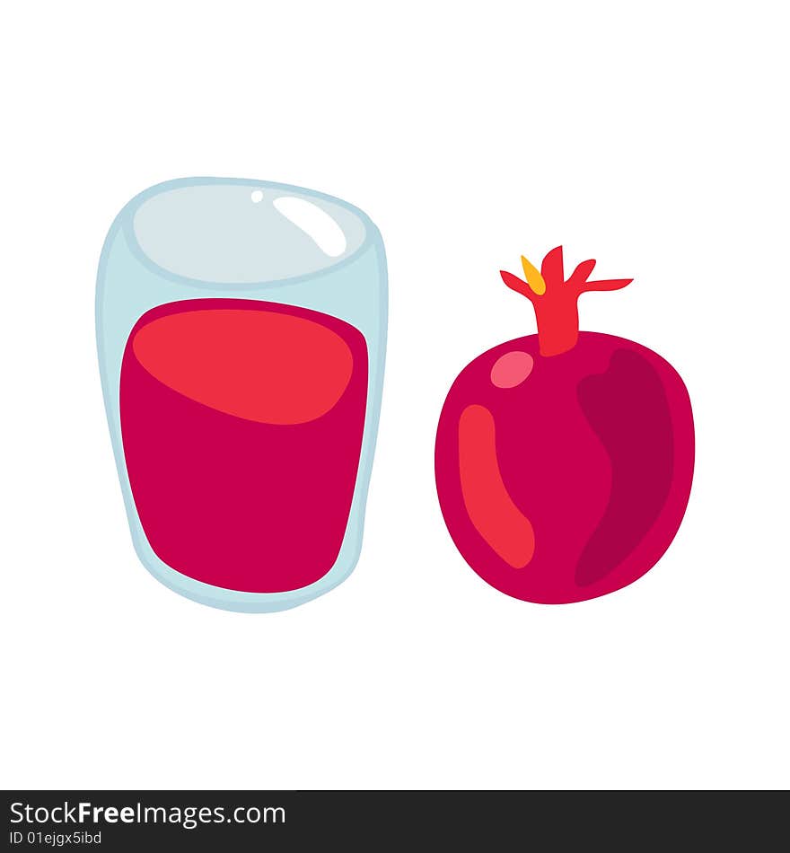 Pomegranate   and glass of juice on white. Pomegranate   and glass of juice on white