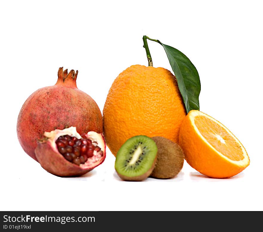 Close up of fruits isolated on white background