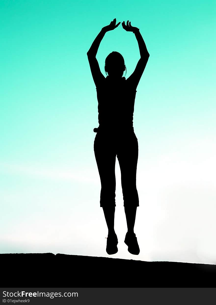 Silhouette of young sport woman or girl