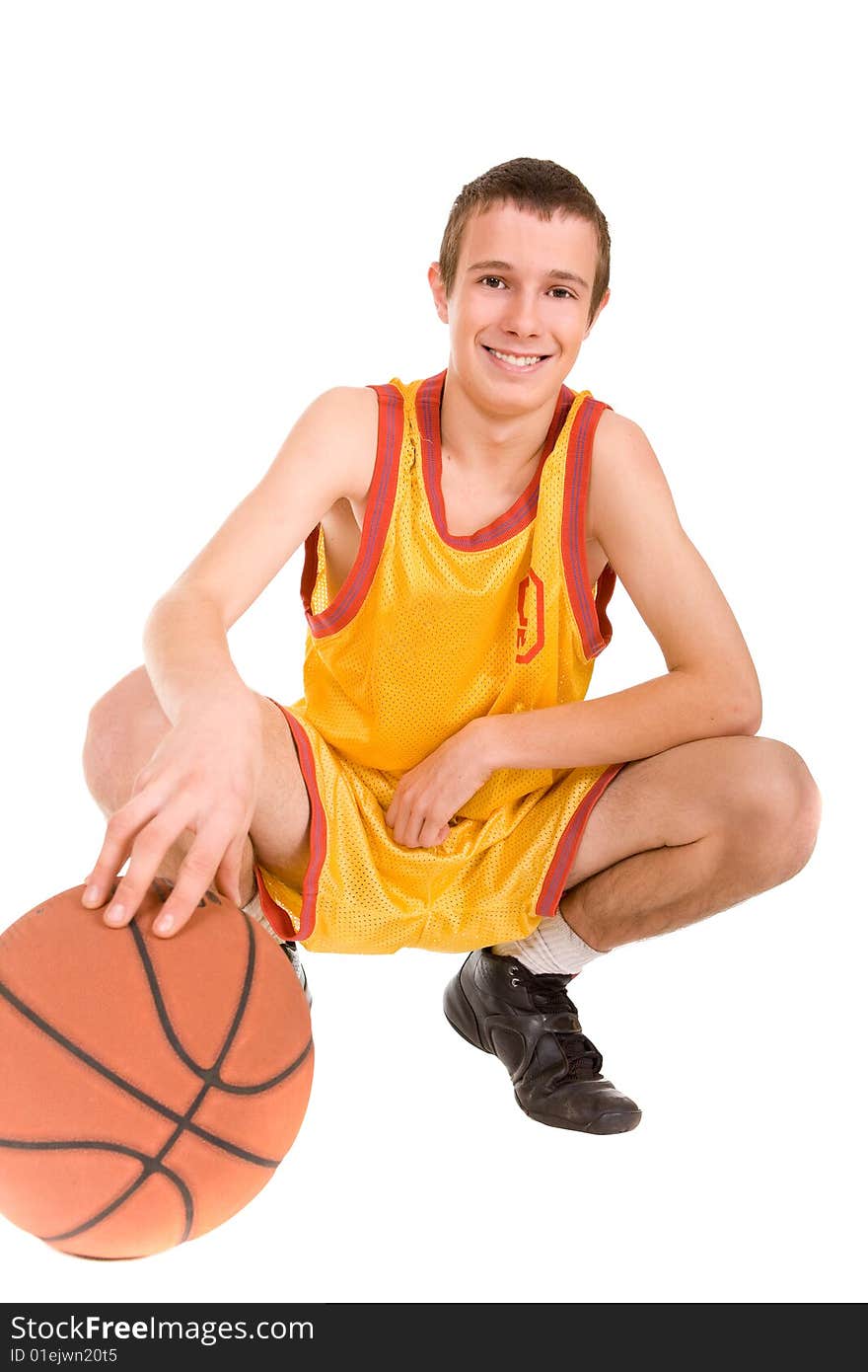 Teenager with basketball. over white background. Teenager with basketball. over white background