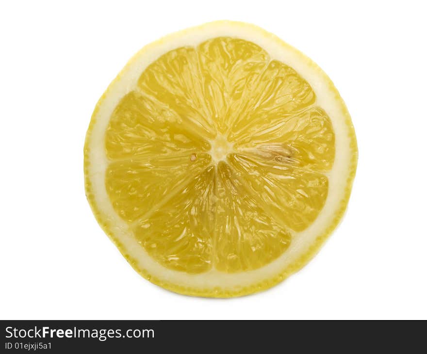 Photo of lemon slice fruit isolated on white