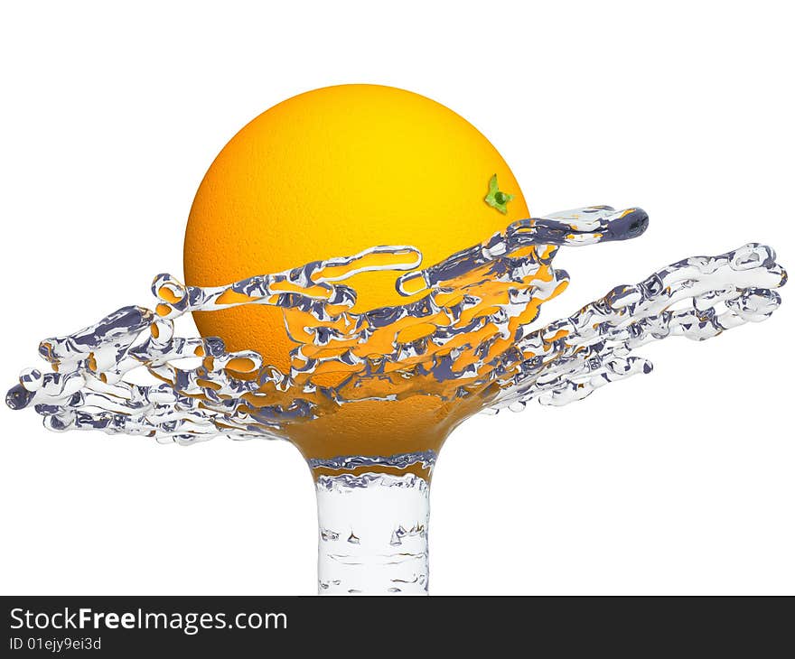 Isolated orange in water splash on white background