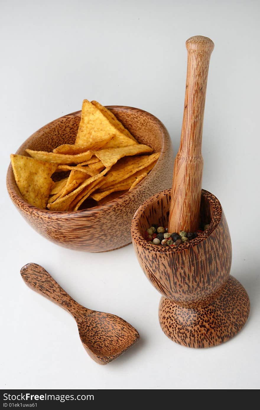 Three Wooden Bowls With Fresh Green Salad, Quail E