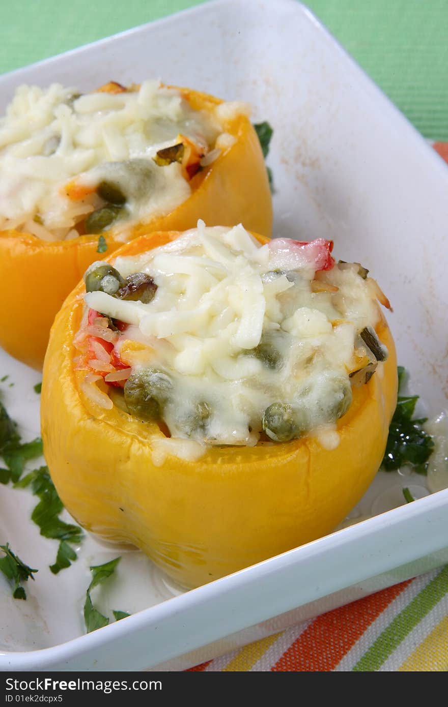 Filled yellow bell pepper with rice