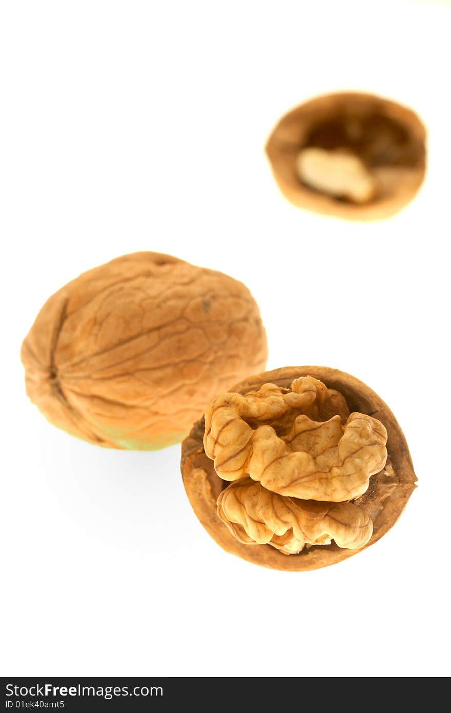 Walnuts against on white background