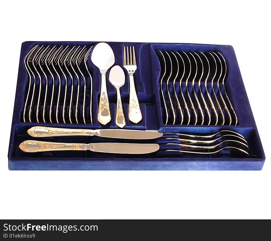 A complete silverware set  isolated on white