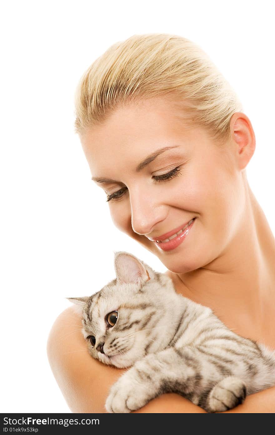 Woman with adorable kitten