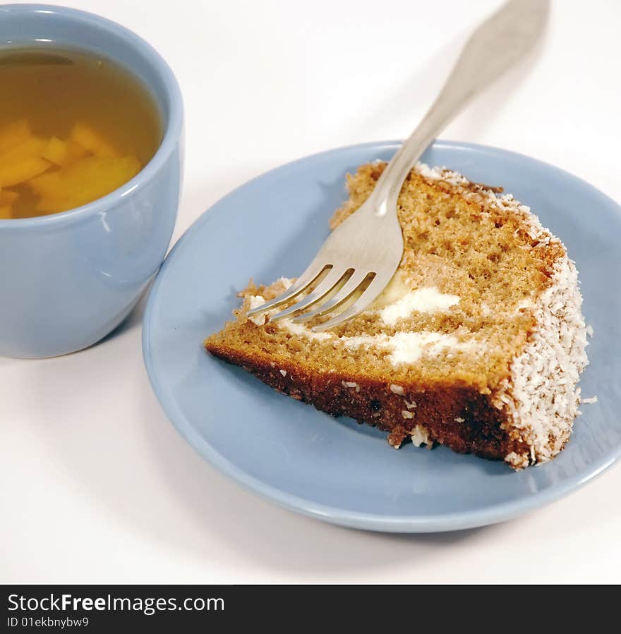 Cup with tea and dessert. Cup with tea and dessert