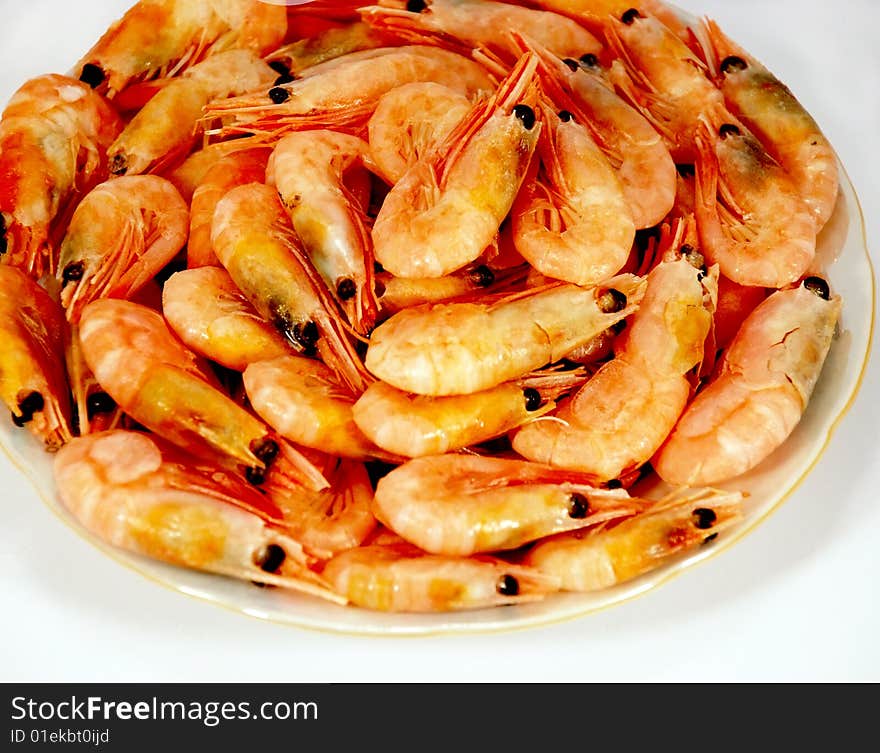 Boiled shrimps on a dish