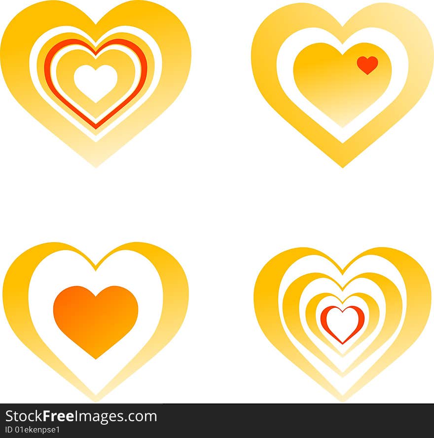 Gold hearts on the day of St. Valentine