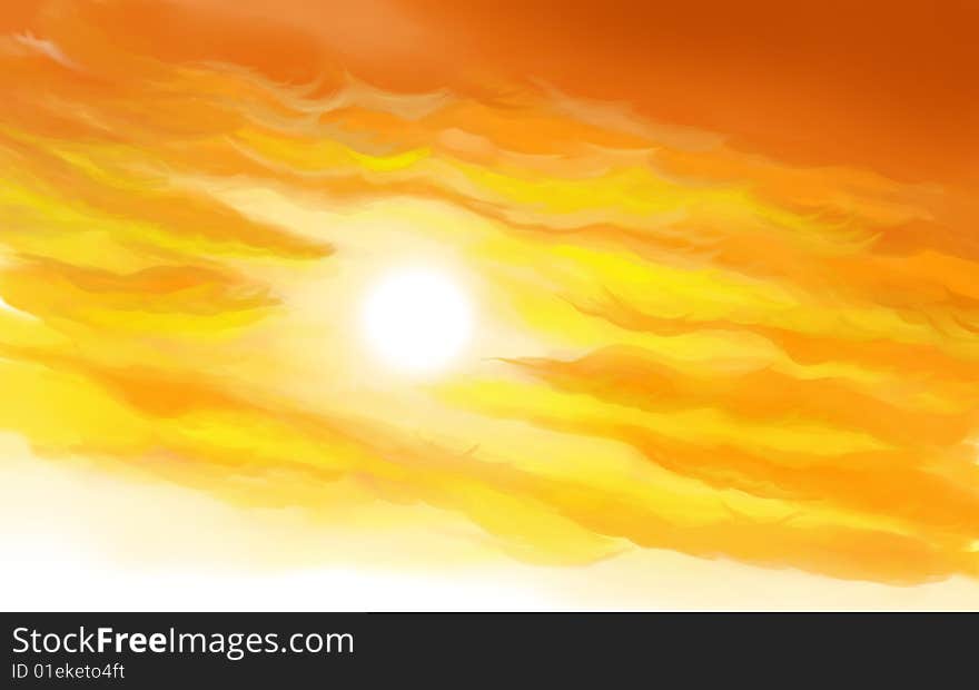 Surreal sunset with dense orange clouds. Surreal sunset with dense orange clouds