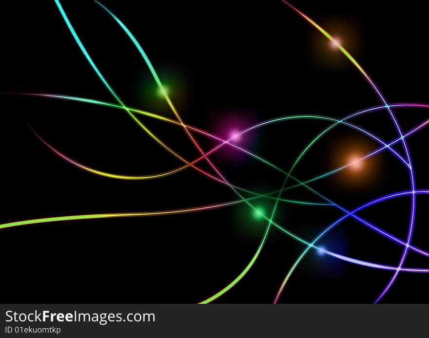 Black background with colorful lines. Black background with colorful lines