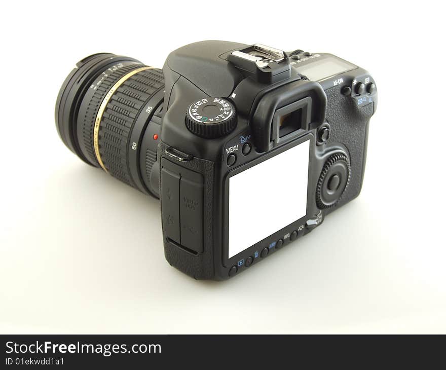 Digital camera on white background