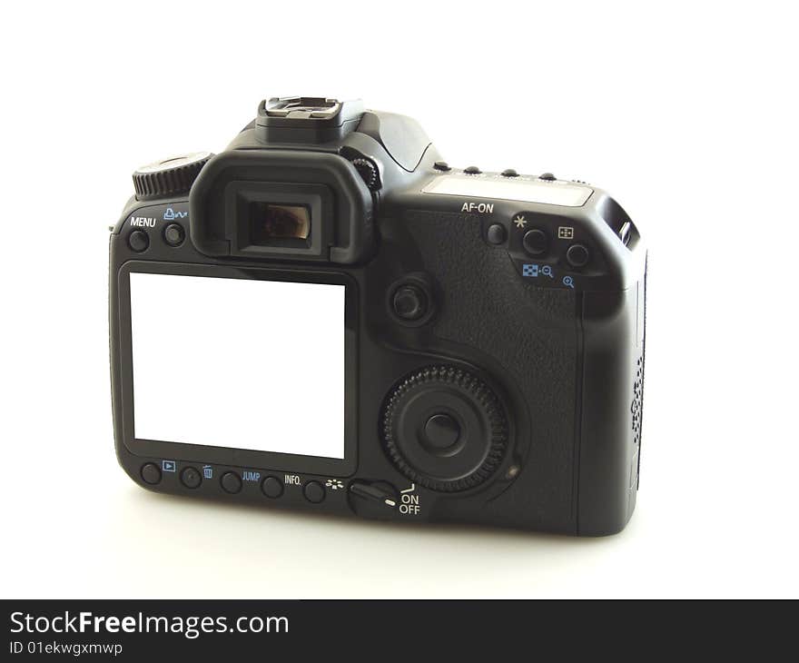 Digital camera on white background