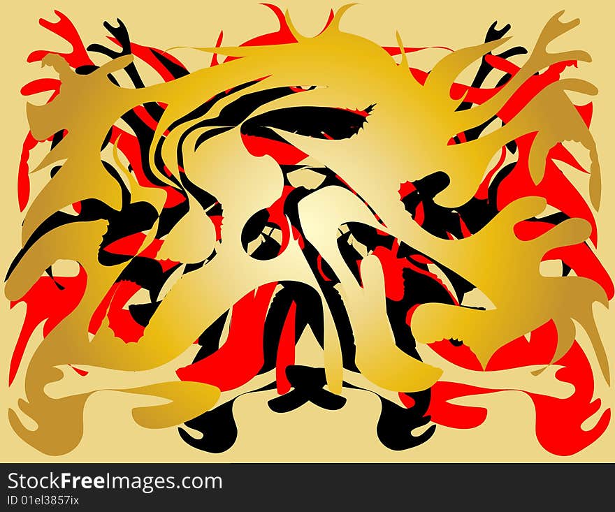 Artistic shaped red-golden design background. Artistic shaped red-golden design background