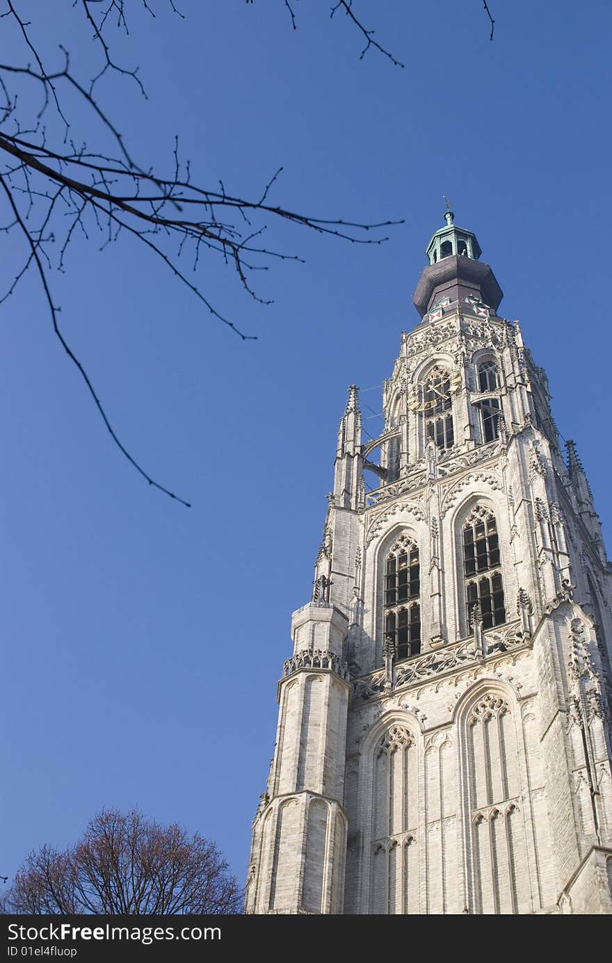 The outside of a very old church, Breda, Netherlands