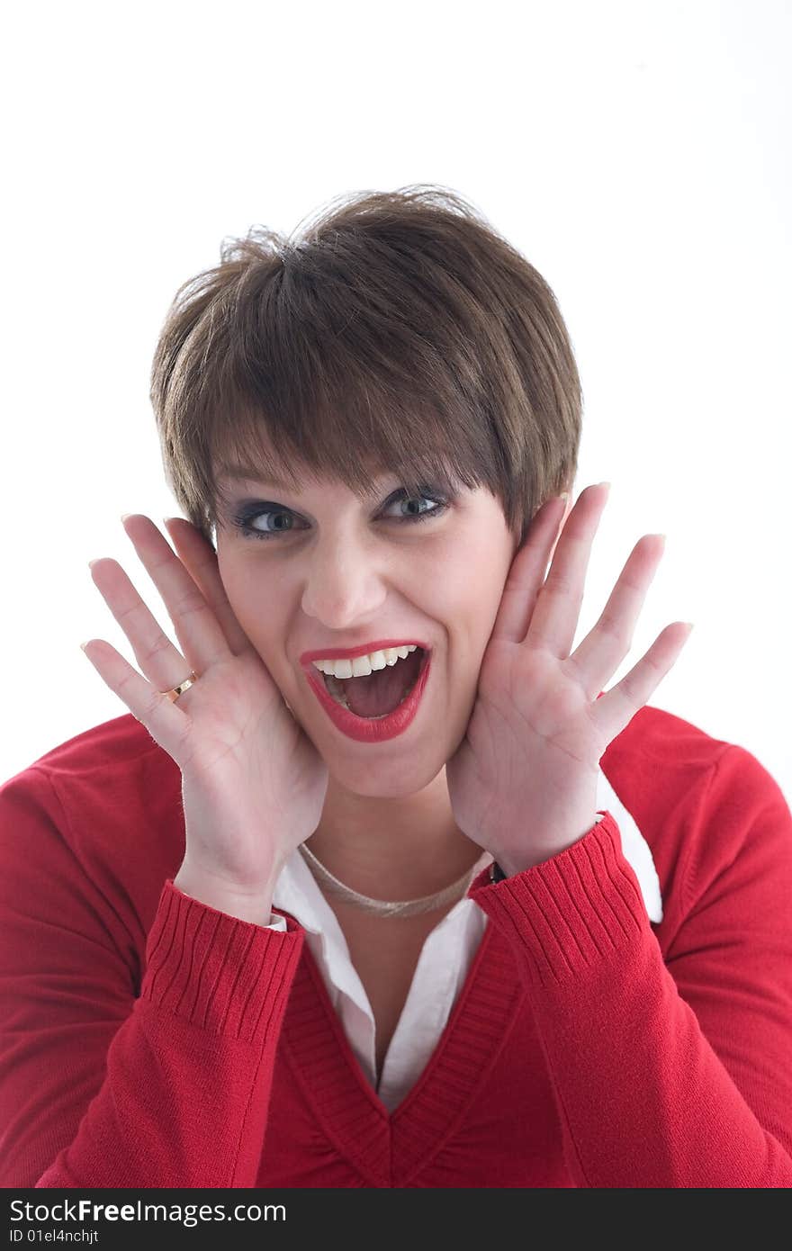 Shouting young women in red