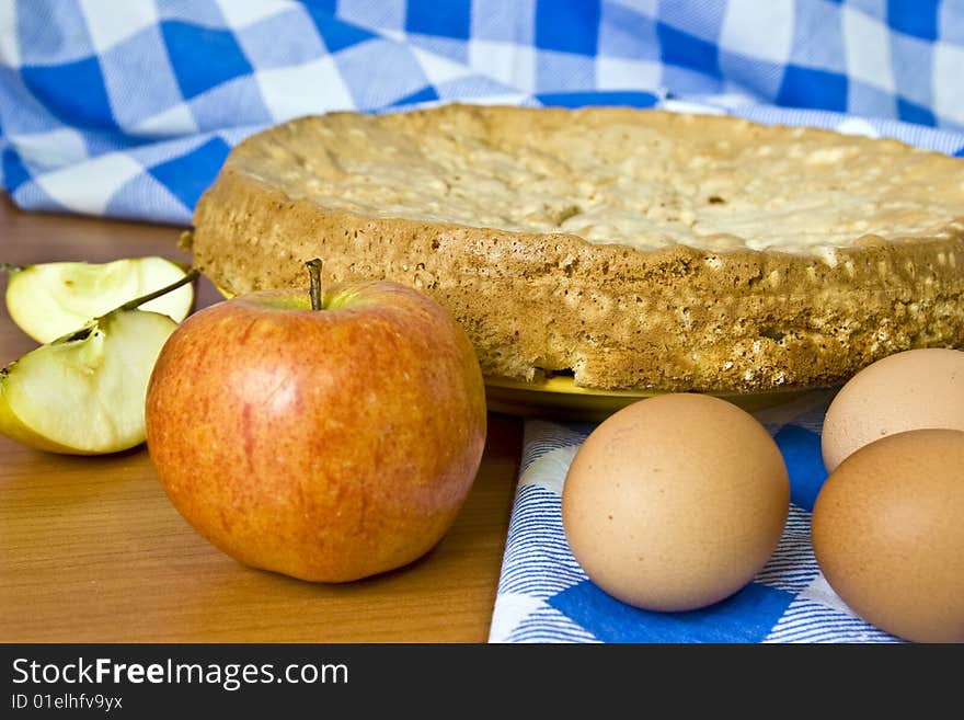 Apple pie and food ingredients for baking