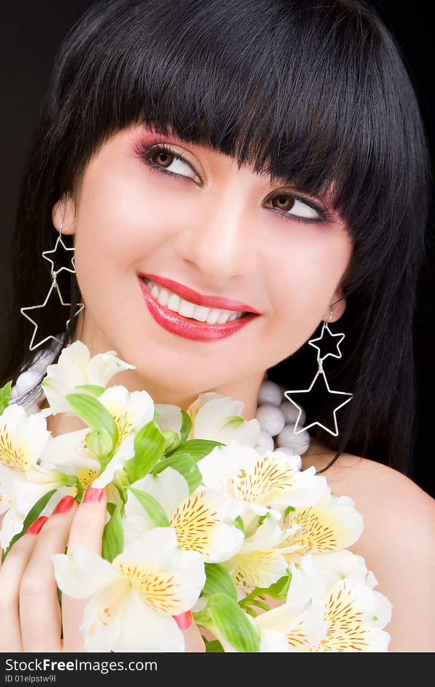 Pretty woman portrait with flowers