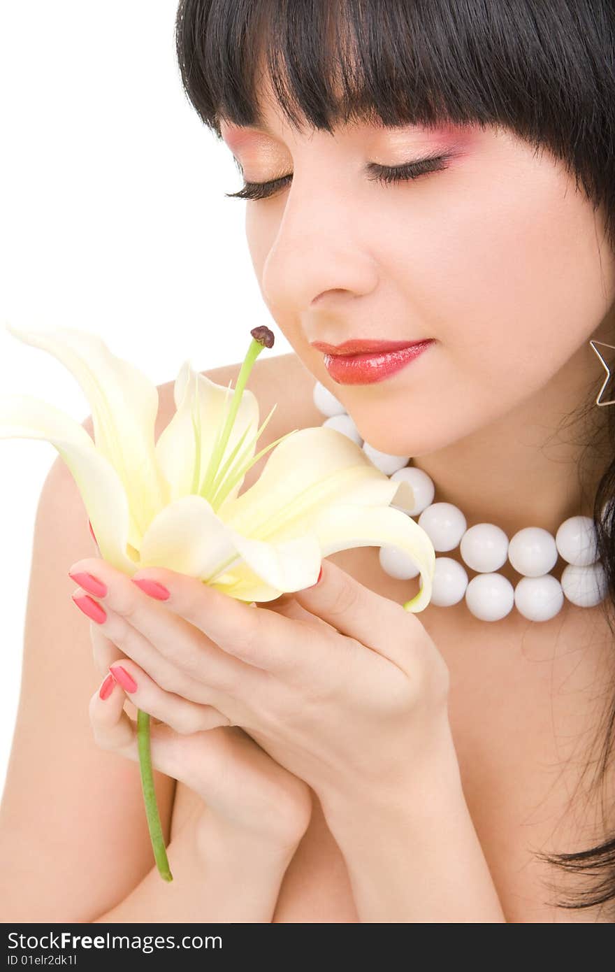 Young woman with lily flower. Young woman with lily flower