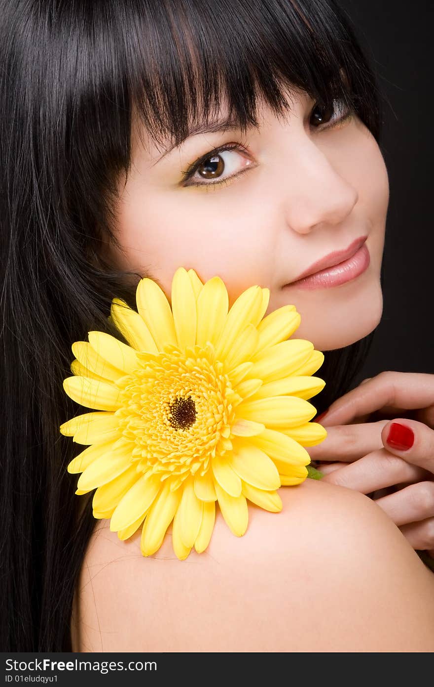 Young woman with gerber flower. Young woman with gerber flower