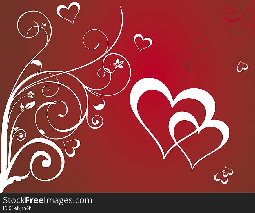 Red background with heart and floral elements (vector). Red background with heart and floral elements (vector)