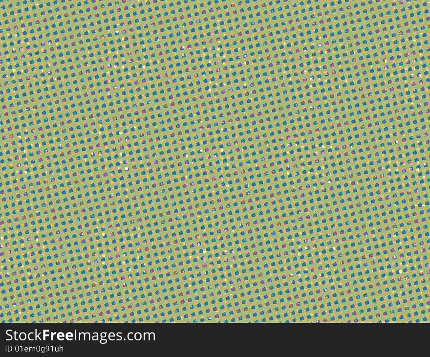 A YELLOW BACKGROUND WITH DISPLACED COLORED DOTS