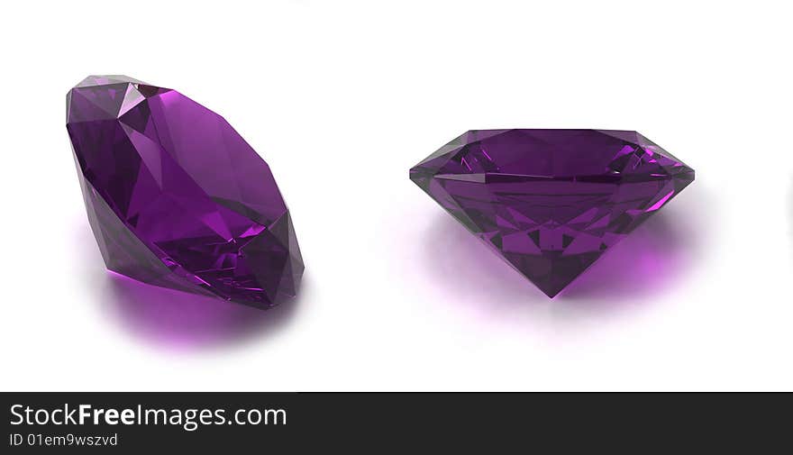 Amethyst gems isolated on white background