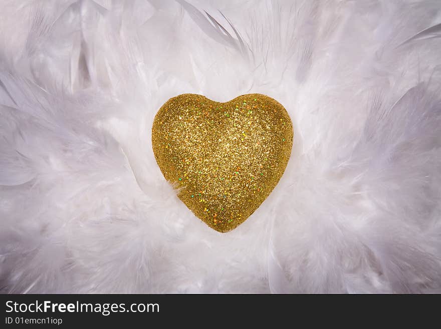 Golden Heart Over White Feathers