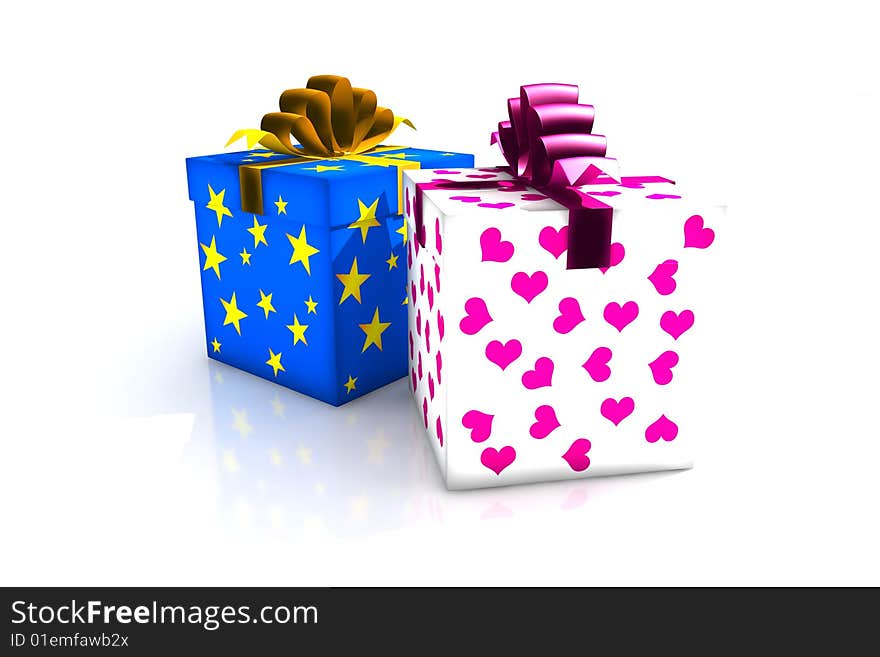 Gift boxes - 3d isolated illustration (christmas / valentine's day). Gift boxes - 3d isolated illustration (christmas / valentine's day)