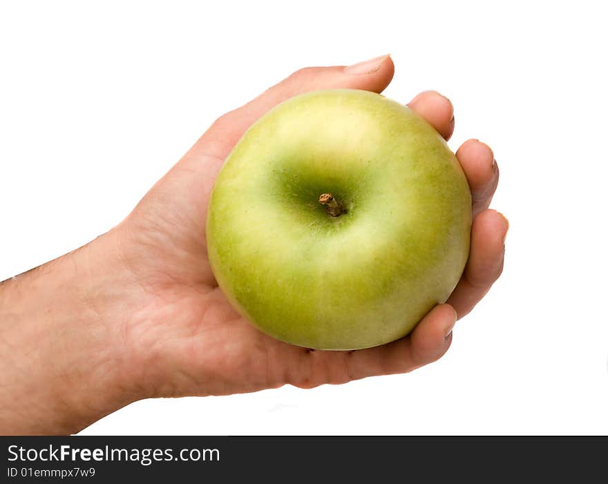 Hand with green apple