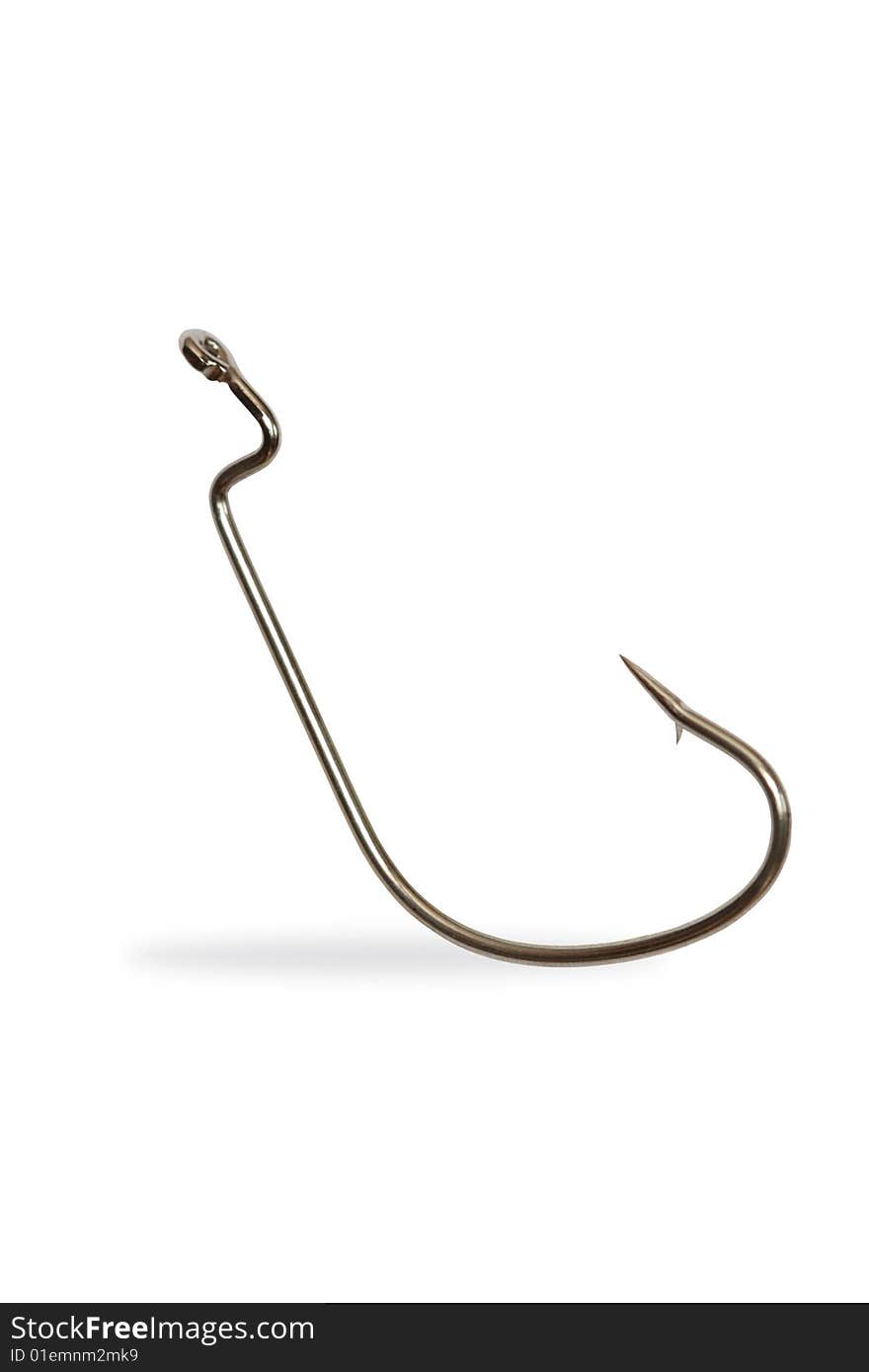 Big isolated fish-hook standing on white background. Big isolated fish-hook standing on white background