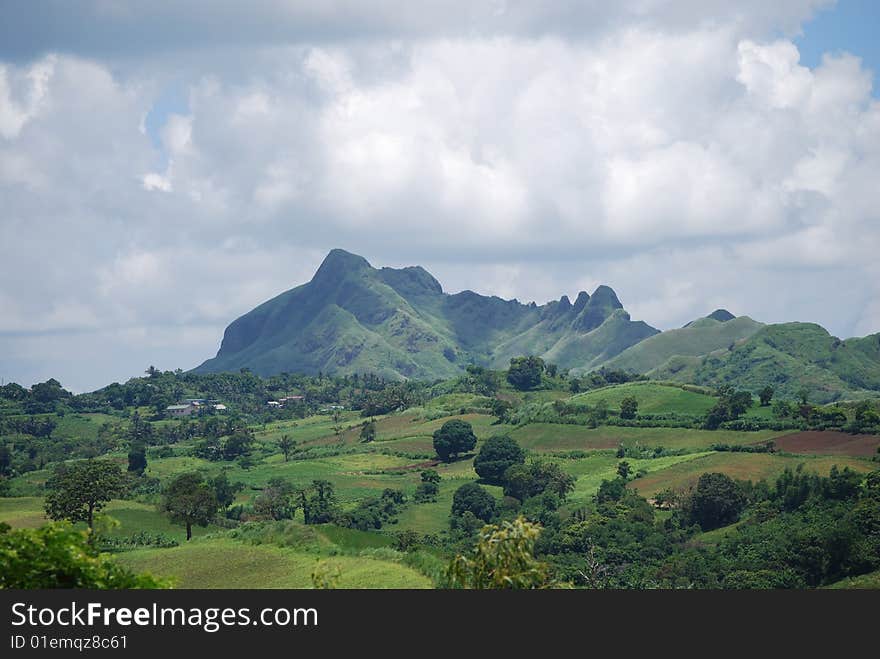 Green mountain landscape with fair weather