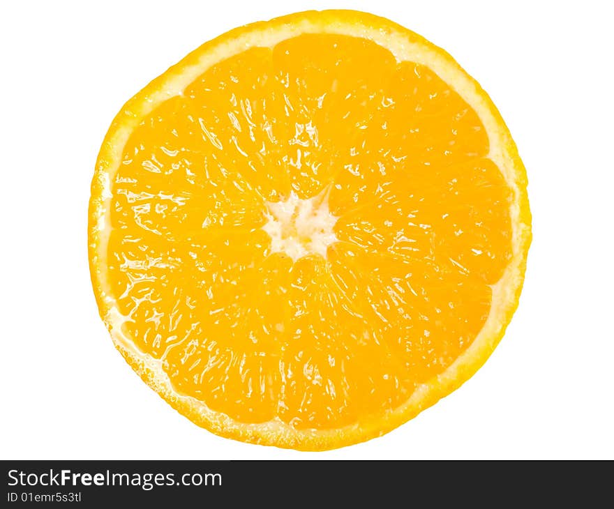 Photo of a ring of an orange on a white background