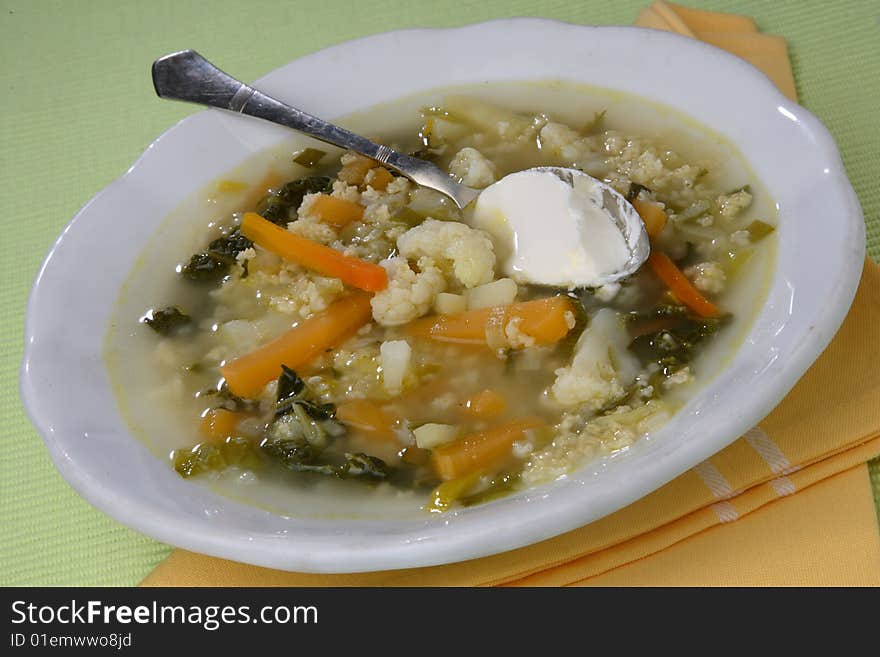 Vegetable mix soup on plate. Vegetable mix soup on plate