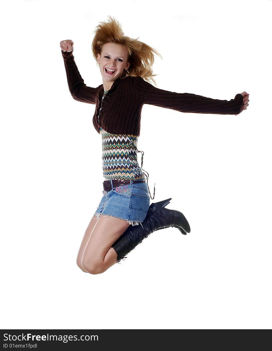 Portrait of a happy blond woman on white background. Portrait of a happy blond woman on white background