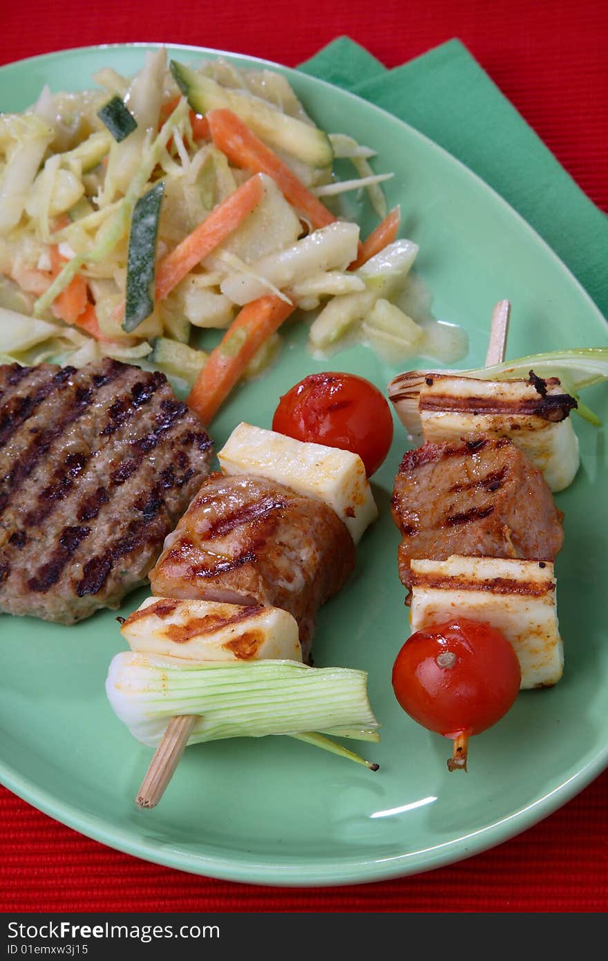 Meat, Cherry Tomato And Green Pepper