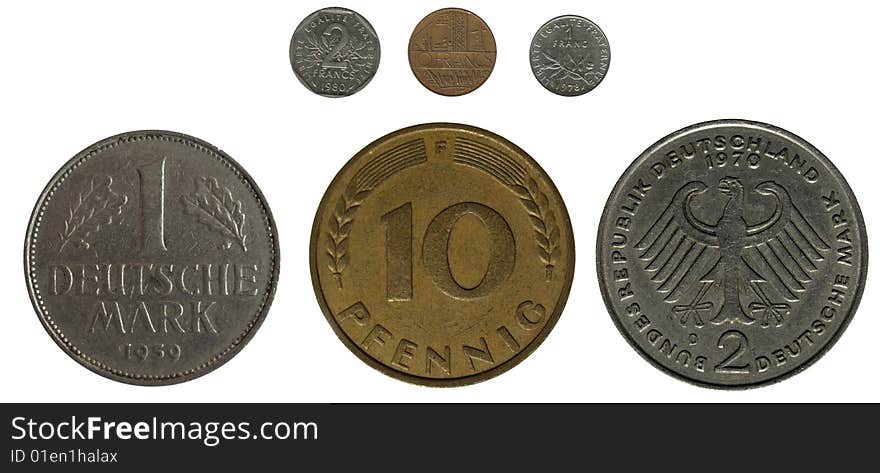 Colseup german coins, back french coins. Colseup german coins, back french coins