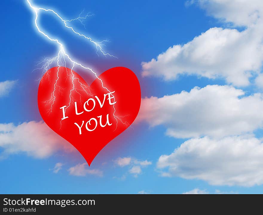 Close-up of valentine heart in sky with lightning. Close-up of valentine heart in sky with lightning